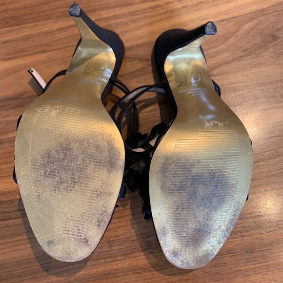 Shoe, Red Carpet by Town Shoes, EUC, sz 7.5, strappy stiletto, Blk satin, flower - Picture 8 of 14